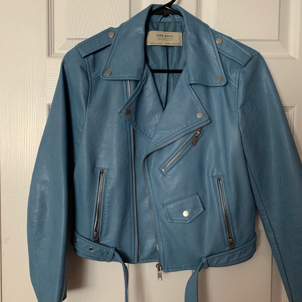 Blue Zara leather jacket